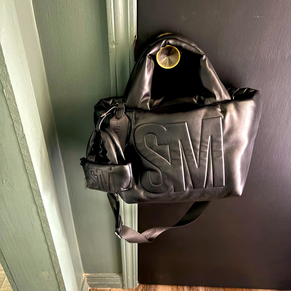 Steve Madden Black Duffel Bag with Glossy Finish